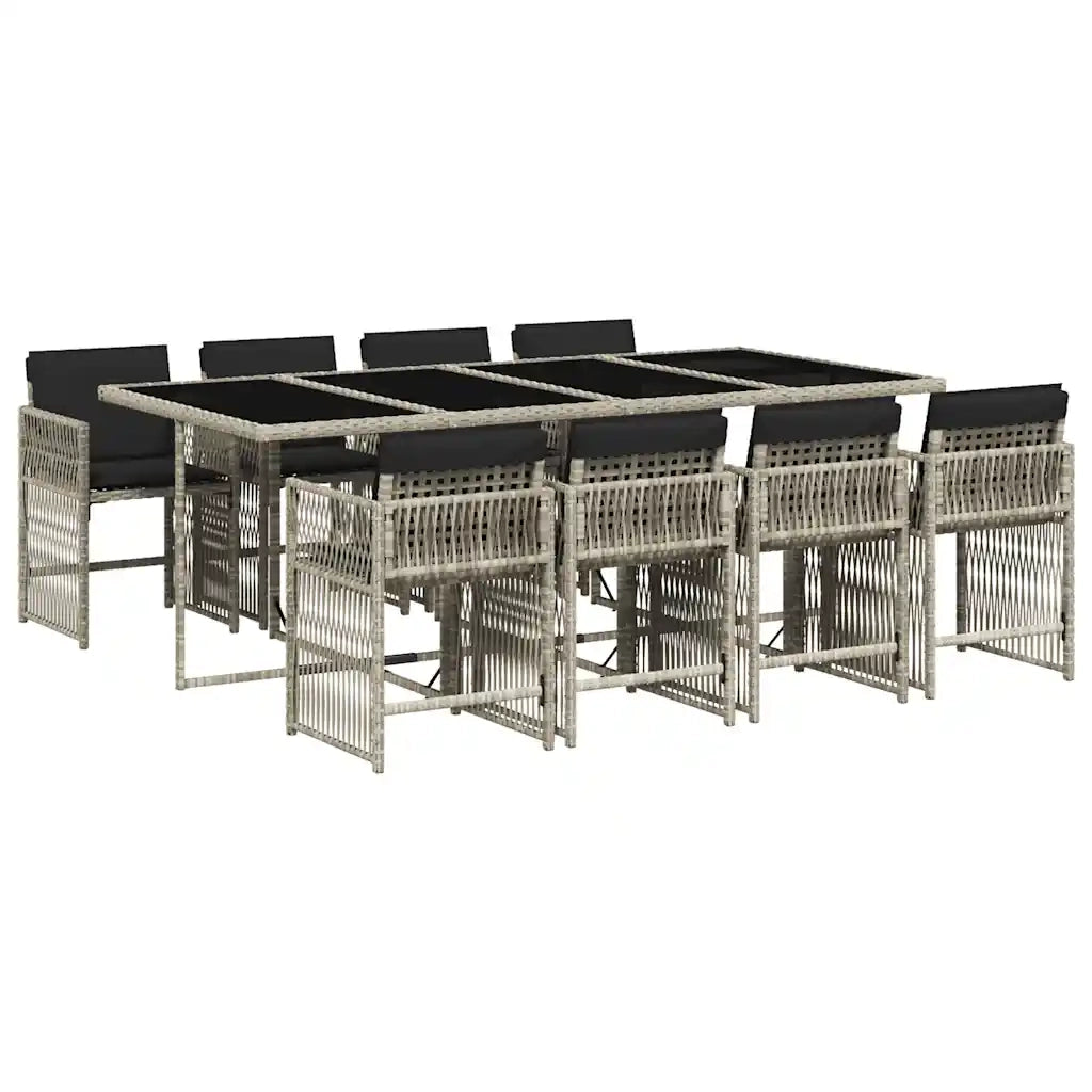 Set Pranzo da Giardino 9pz con Cuscini Grigio Chiaro Polyrattan