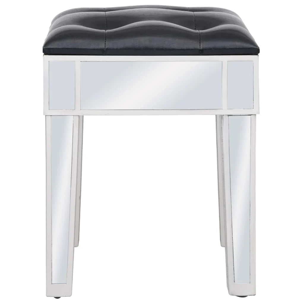 Toeletta tavolo da trucco di design mobili per camera da letto specchio 80 x 38 x 76 cm con sgabello MDF e vetro 02_0006380