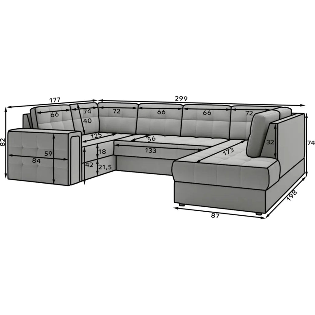 Divano ad angolo convertibile MONTEZA grigio 299 cm con contenitore e letto