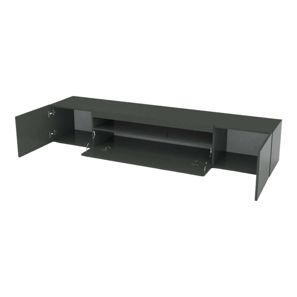 Mobile da soggiorno Porta Amore, Made in Italy, Supporto per Amore da salotto a 3 ante e ripiani, cm 200x40h37, Antracite lucido