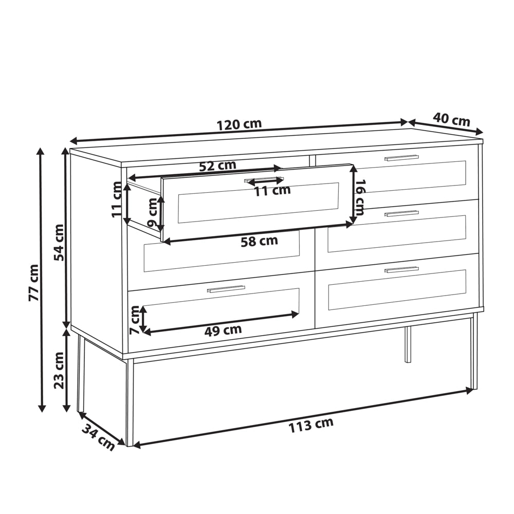 Cassettiera in rattan con 6 cassetti con frontale in vimini legno chiaro stile moderno e classico