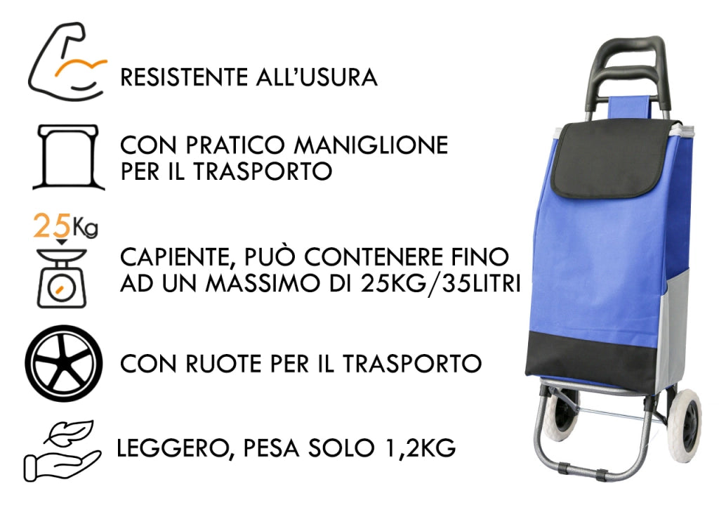 Carrello Spesa Con Ruote Trolley Portaspesa Con Manico Corrado - Carrello - Blu