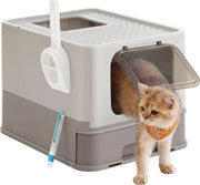 Cassetta per gatto estensibile - cassettina con coperchio - cucchiaio e spazzola - spazio per gatti fino a 15 kg - tracce ridotte - fondo impermeabile - sabbia calda grigio - PPT001G01