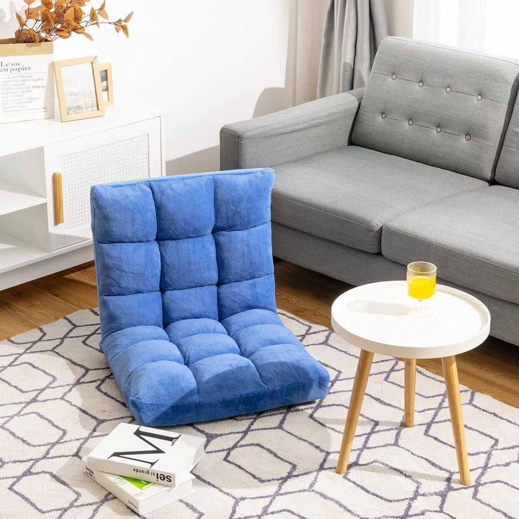 Sedia da pavimento con schienale regolabile, divano da pavimento pieghevole, poltrona da pavimento imbottita, sedia da meditazione per casa e ufficio (blu)