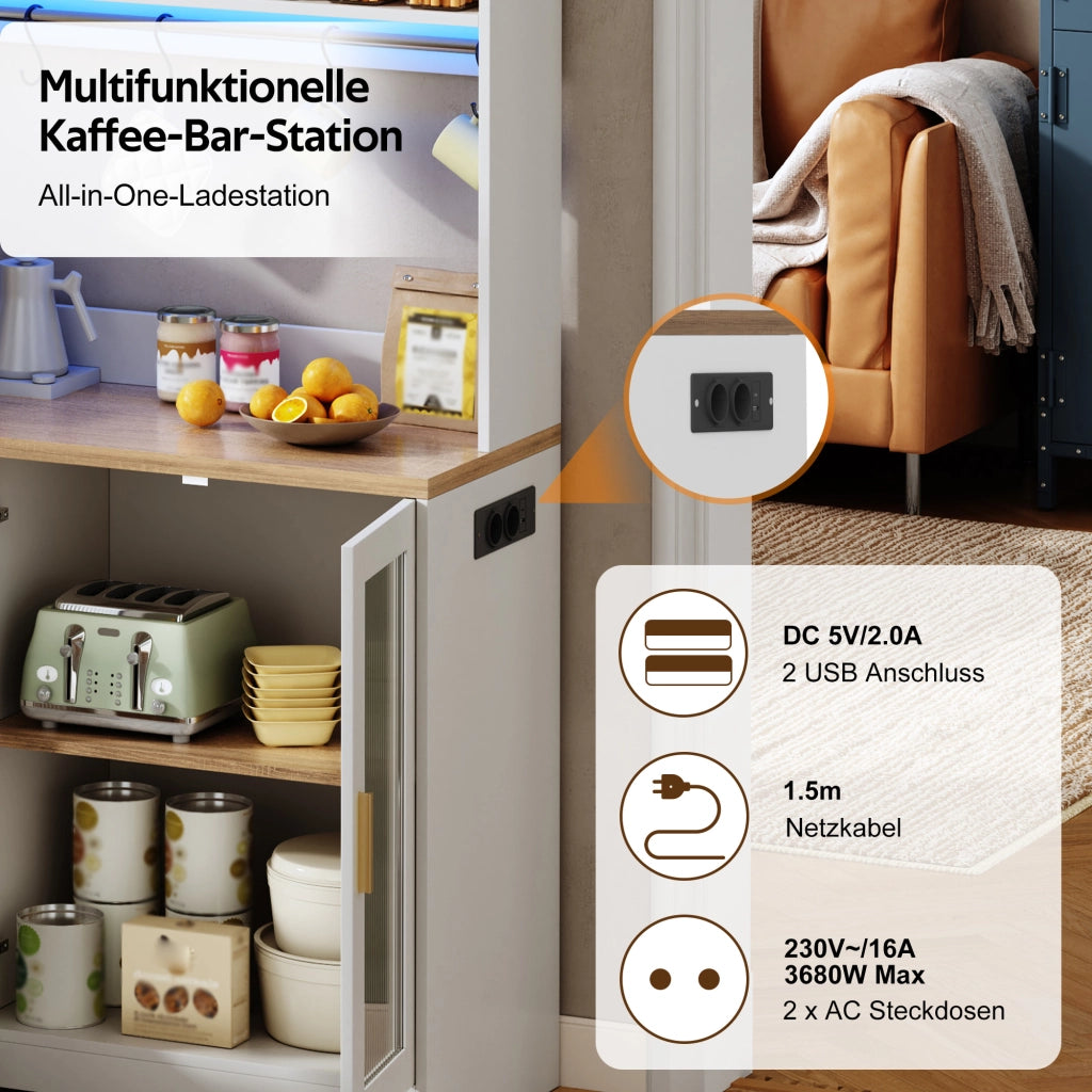 ARMADIO CUCINA Alto 110x40x178 cm MDF Bianco/Naturale con LED e prese USB