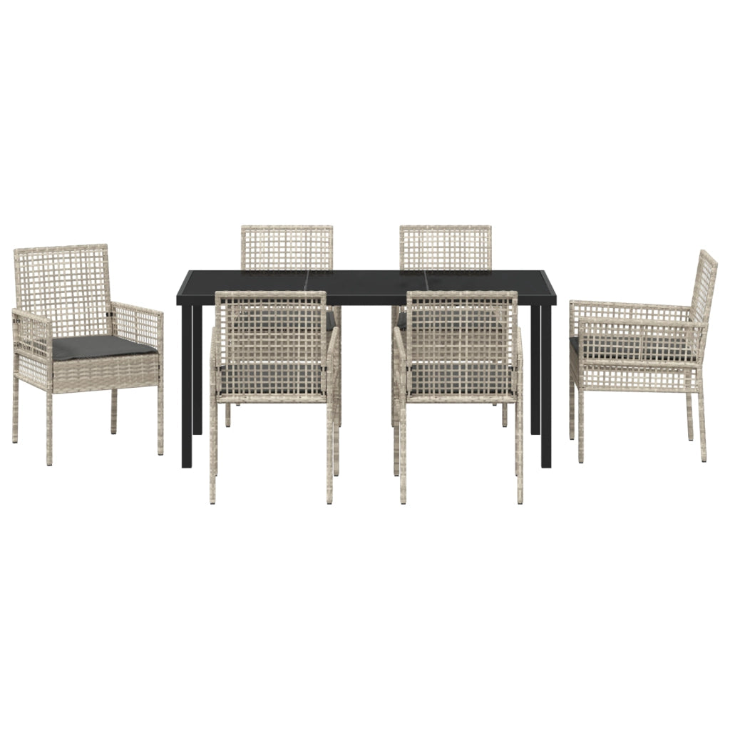 Set da pranzo da giardino 7 pezzi con cuscini Grigio chiaro Polyrattan