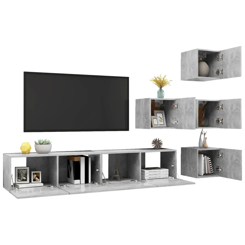 Set di Mobili Porta TV 6 pz Grigio Cemento in Legno Multistrato 3079141