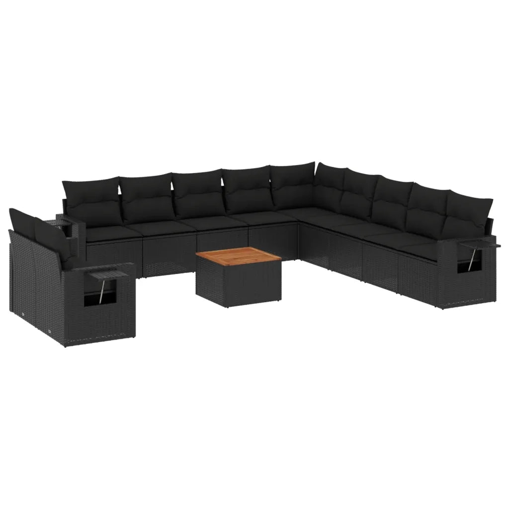 Set Divani da Giardino 12 pz con Cuscini Nero in Polyrattan 3224641