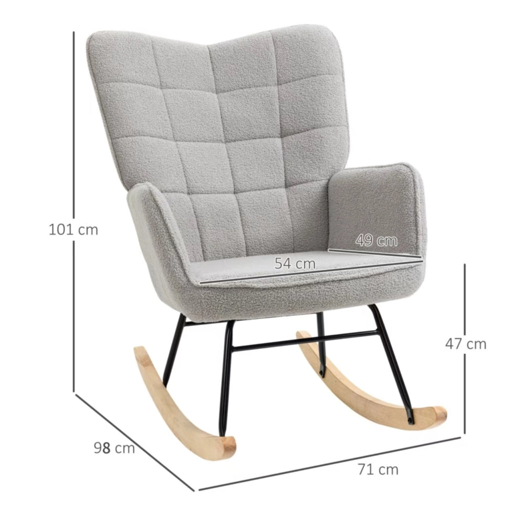 Poltrona a dondolo 71x92x101 cm con schienale alto; imbottita in poliestere grigio chiaro