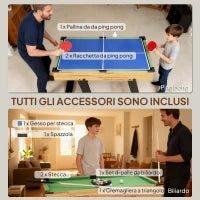 Tavolo da Gioco 13 in 1 Pieghevole con Calciobalilla, Ping Pong, Hockey, Biliardo, Scacchi e Altri, Noce