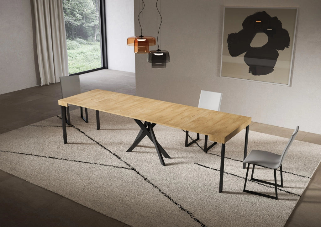 Consolle allungabile 90x40/300 cm Sakuro Quercia Natura gambe antracite