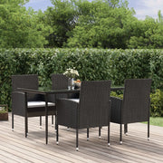 Set da Pranzo da Giardino 5 pz Nero con Cuscini in Polyrattan 3156778