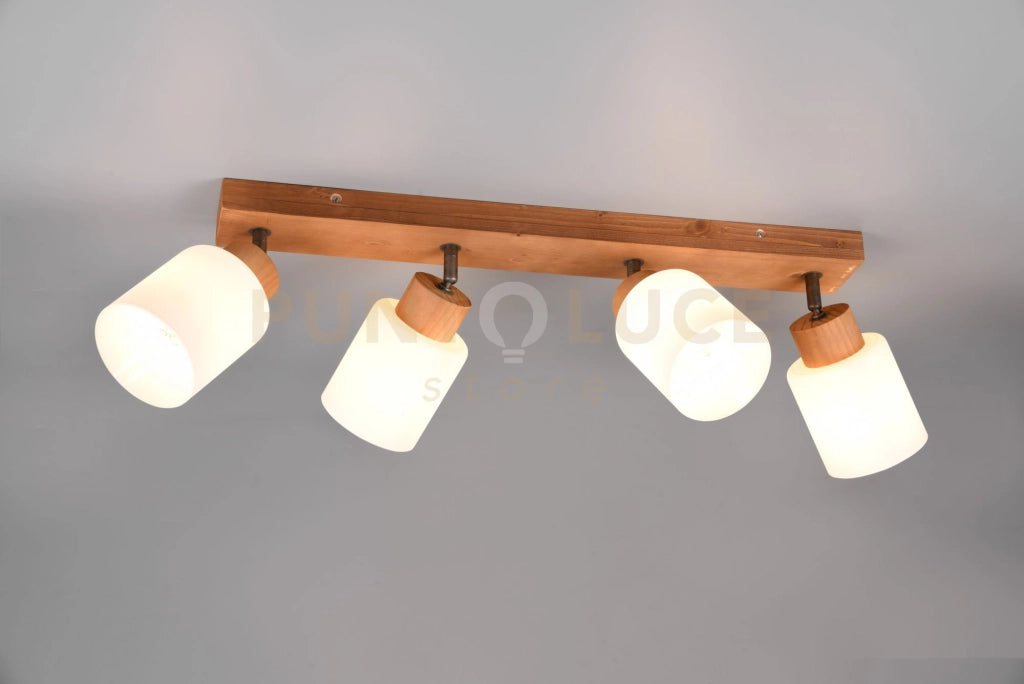 ASSAM BARRA 4 SPOTS BASE LEGNO CON VETRI BIANCHI L. 60CM ATTACCO E14