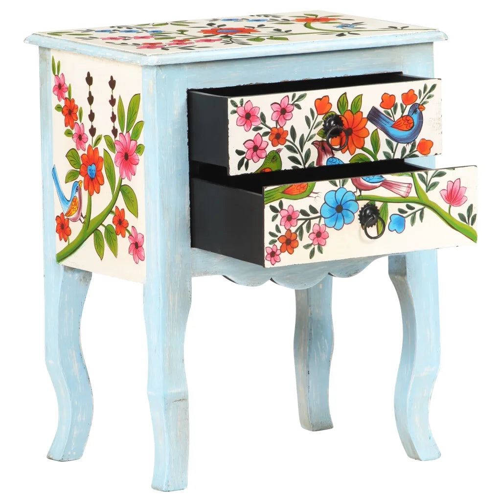Comodino Dipinto a Mano-Tavolino da notte 40x30x50 cm in Legno Massello di Mango 299371