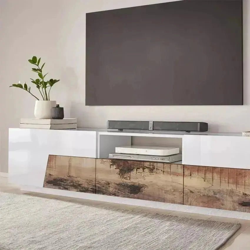 Credenza Alien Lowboard 220,1 x 43 x 46 cm - Bianco Laccato e Acero Pereira