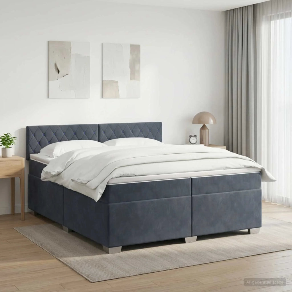 Letto con Box Spring, Materasso e LED Grigio Scuro 200 x 200 cm 3452241