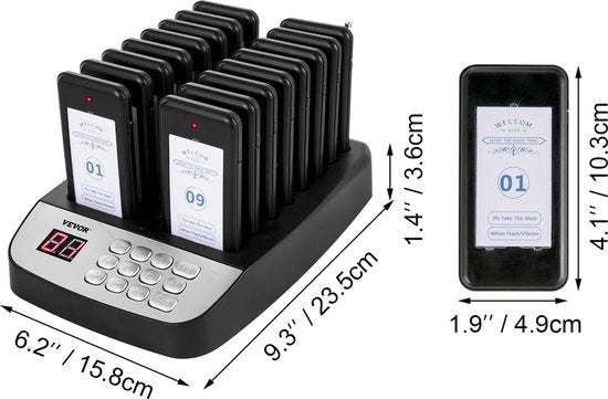 Sistema di chiamata per ristoranti - sistema di chiamata per clienti - Chiamata di emergenza - Pagere per ristoranti - Buzzer di chiamata wireless - Multifunzionale - 16 pezzi - 500m di portata