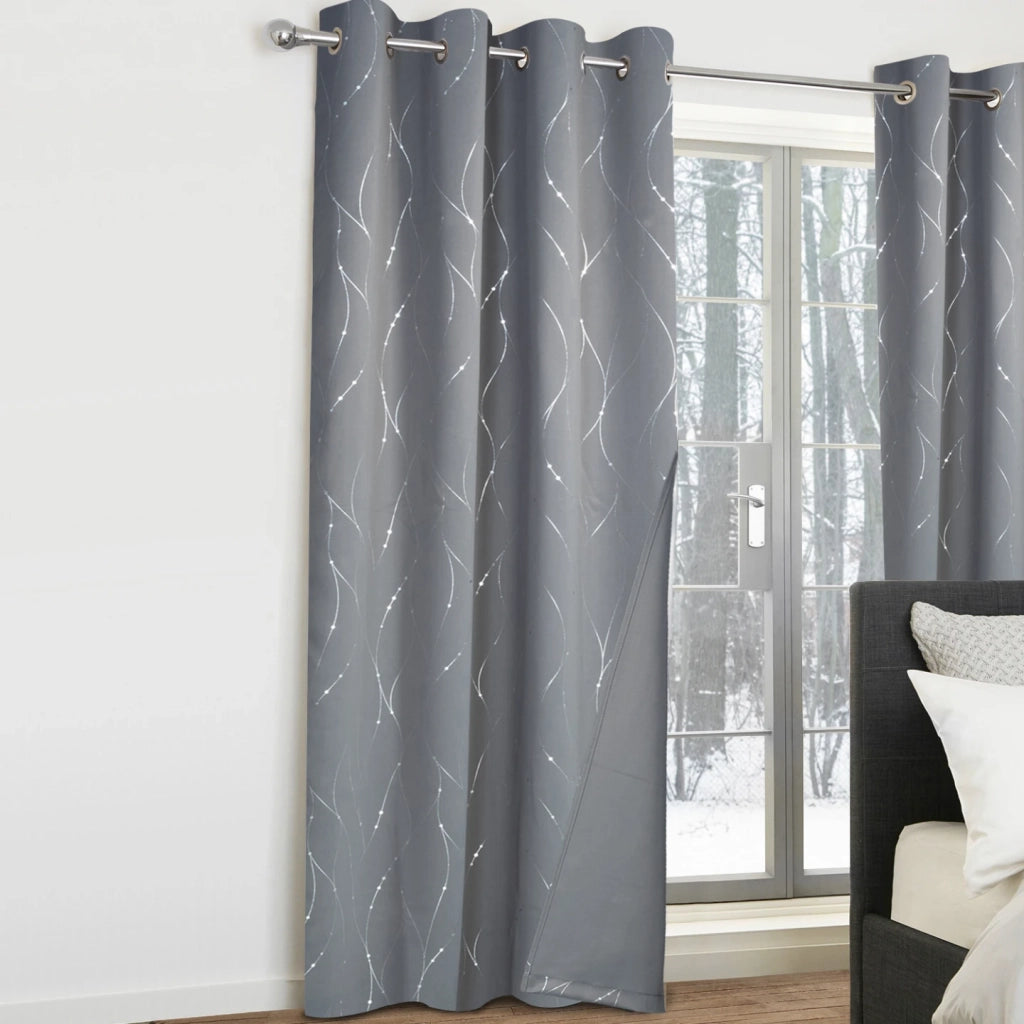 IDMarket - Set di 2 tende termiche grigio antracite a motivo curvo 140x240 cm