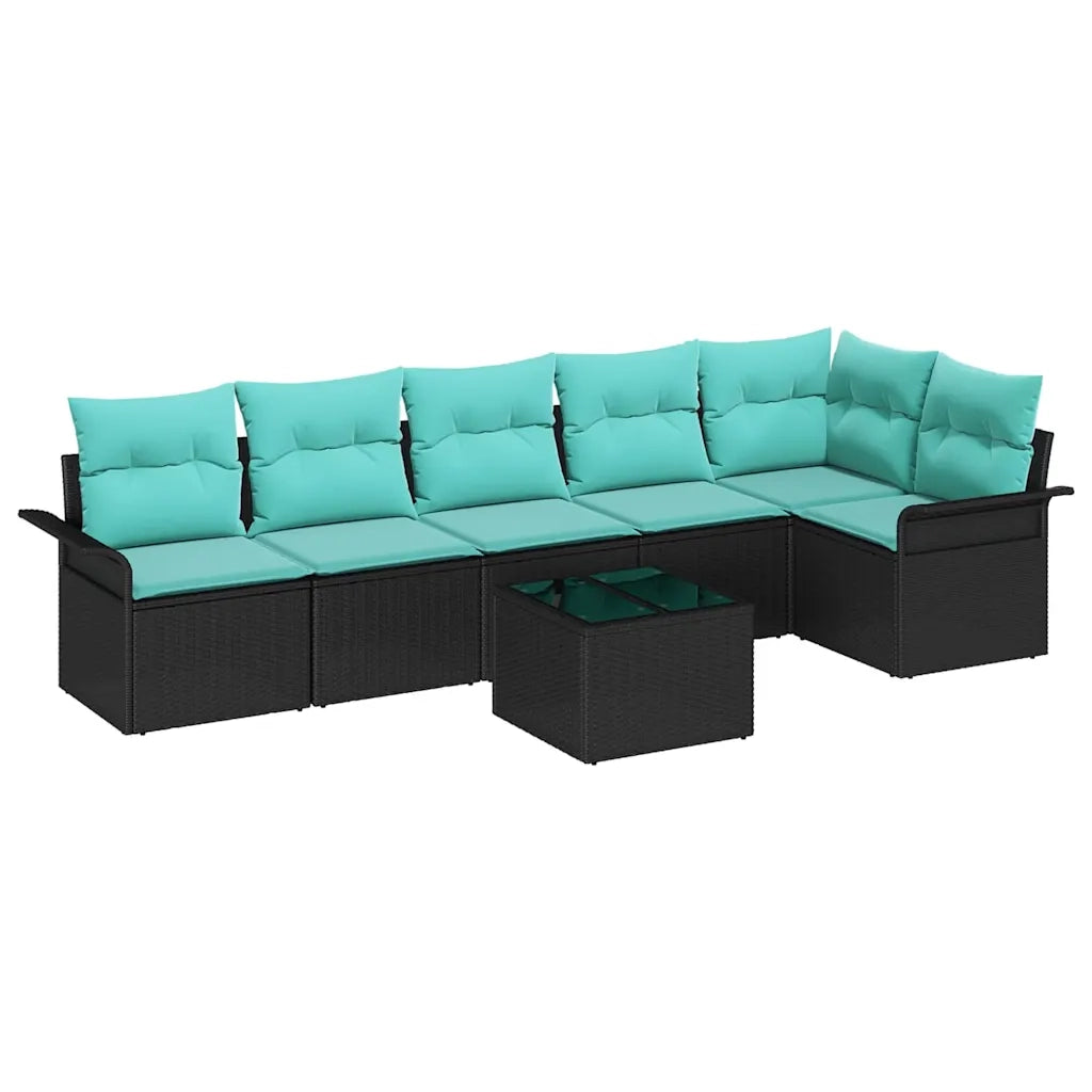 Set Divano da Giardino con cuscino 7 pcs Nero polyrattan