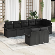 Set divani da giardino 8 pezzi con cuscini Nero Polyrattan