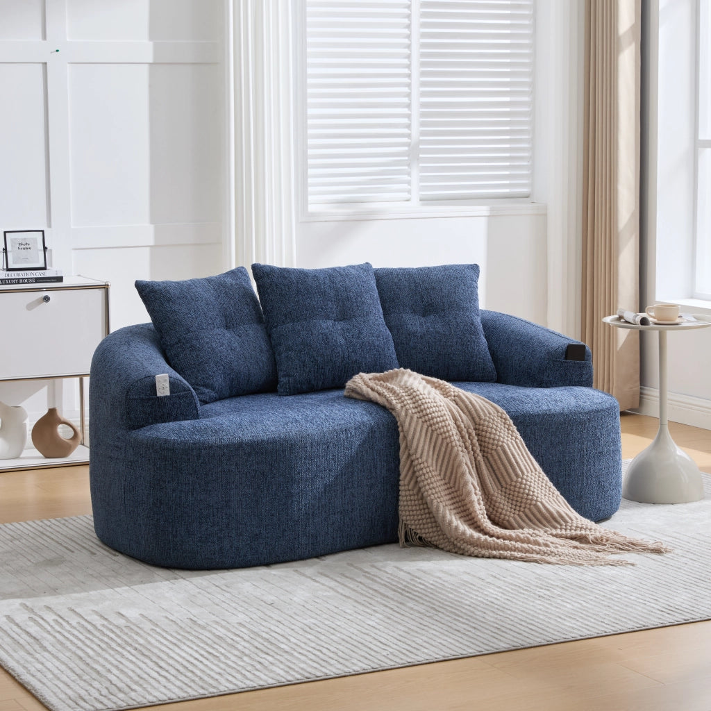 Divano lineare 2 posti - con cuscini spessi e seduta profonda - in chenille blu