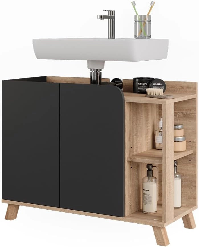 Mobiletto per lavabo Karen, Sonoma/antracite, 80 x 65 cm con 2 porte