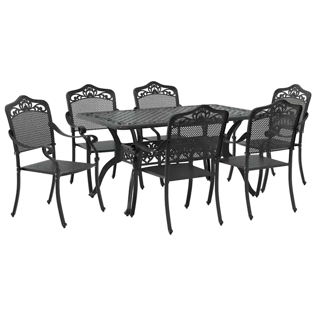Set da Pranzo per Giardino 7 pcs Nero Alluminio