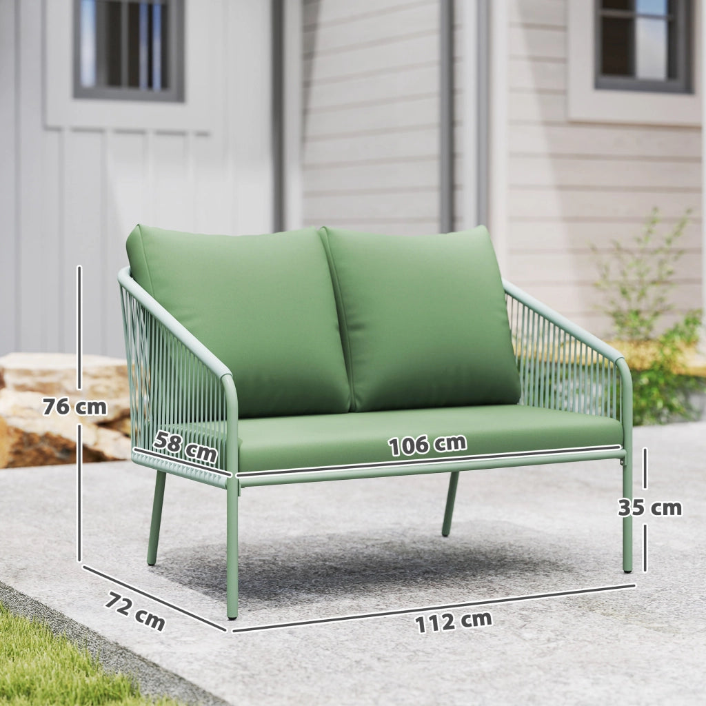Divano da Giardino 2 Posti Stile Boho con Cuscini Sfoderabili in Rattan PE Verde