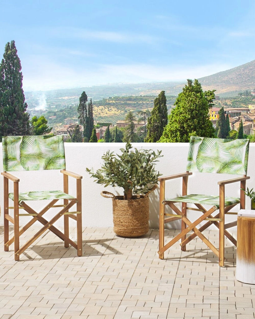 Set di 2 sedie da regista da giardino in legno chiaro con tessuto sostitutivo a foglia di acacia bianco sporco con 2 Tele intercambiabili