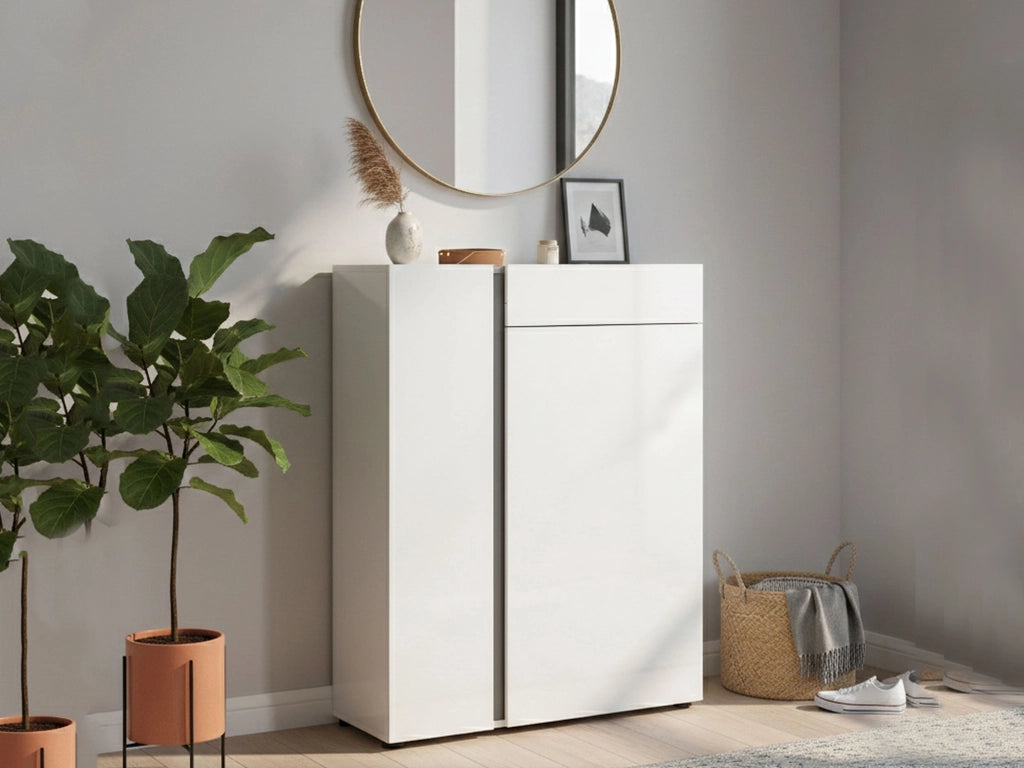 Mobile Portascarpe Cavallino, Scarpiera 9 Ripiani Made in Italy, 91x33x115h cm Bianco Lucido