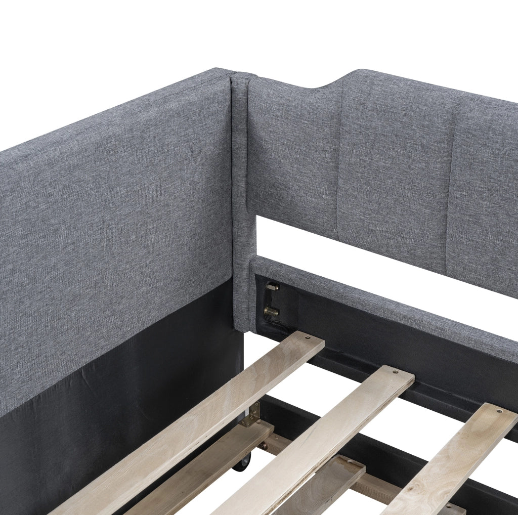 Letto Giorno Singolo Imbottito con Letto Estraibile 90x200 cm Grigio