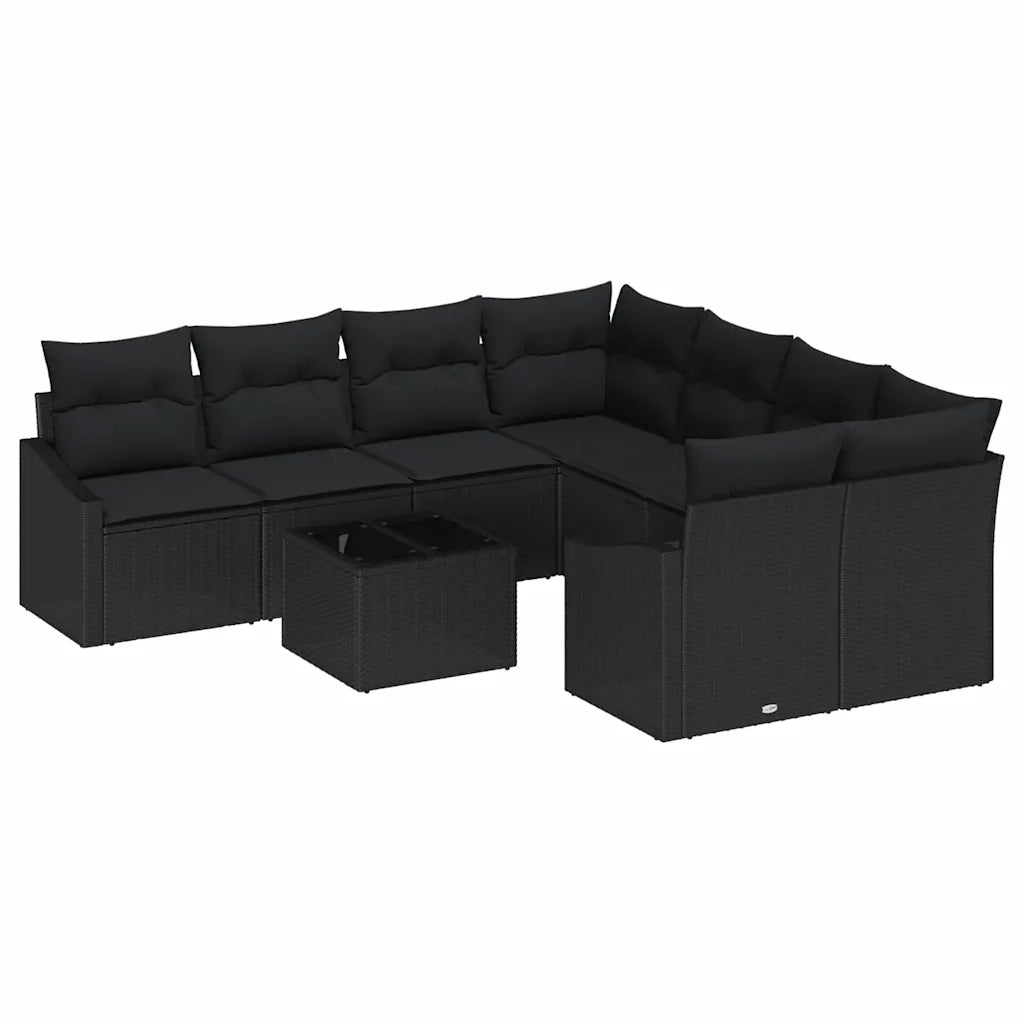 Set di divani con cuscino 9 pcs Nero polyrattan