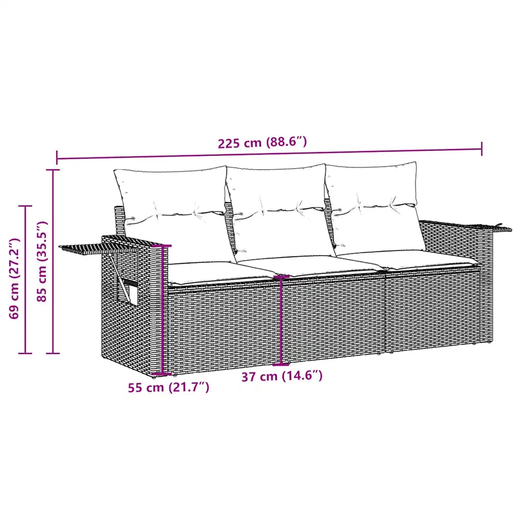 Set Divano da Giardino 3 pz | Set Salotto da Giardino con Cuscini Marrone in Polyrattan