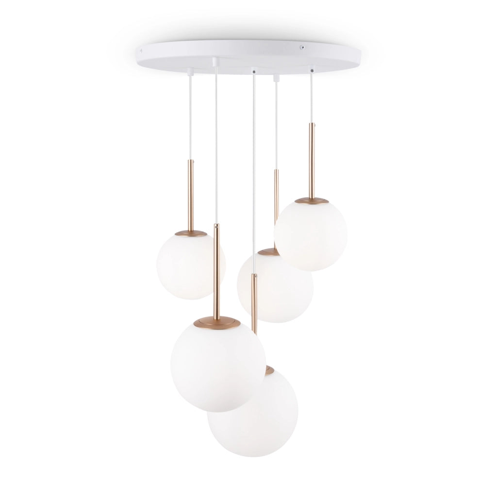 Maytoni Lampadario Minimal Basic Form 5 luci E14 bianco oro metallo vetro