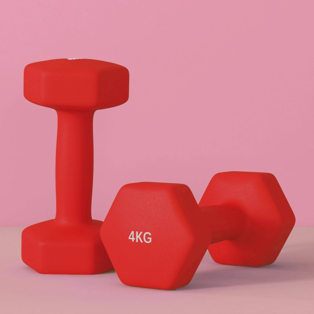 Set 2 Manubri Palestra 4 kg Pesi esagonali per Allenamento Rosso