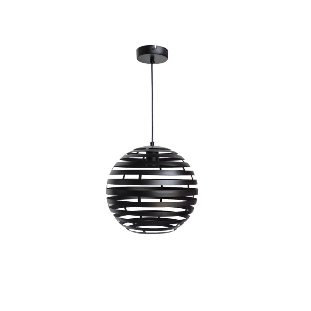 Lampada a sospensione sferica H340 nera 30 cm con lamelle