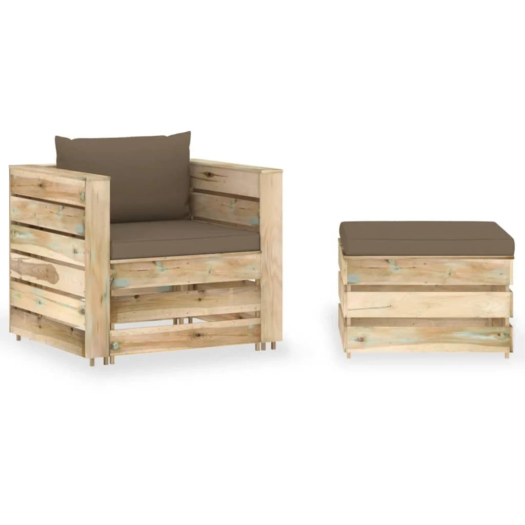 Set mobili da giardino set di arredamento per esterni 2 pezzi con cuscini legno impregnato di verde 02_0015889