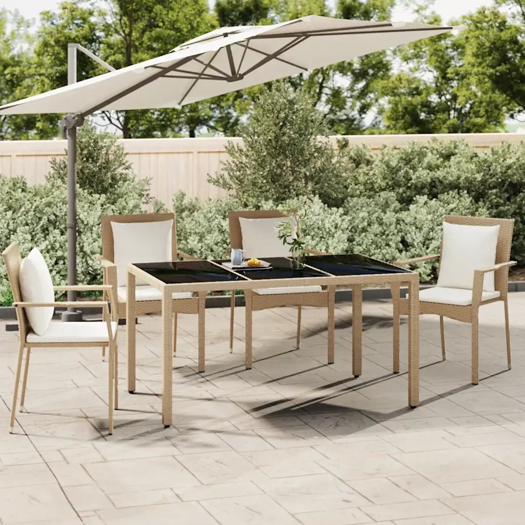 Tavolo da Giardino | Tavolino da esterno Piano Vetro Beige Polyrattan Vetro Temperato