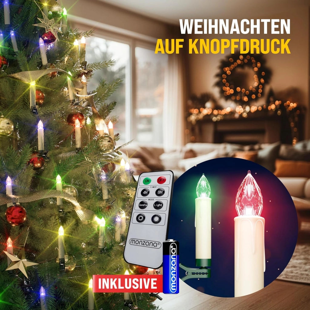 ® Set 30 Candele a LED Albero di Natale Multicolore Batteria Wireless con Timer e Telecomando Lucine Natalizie
