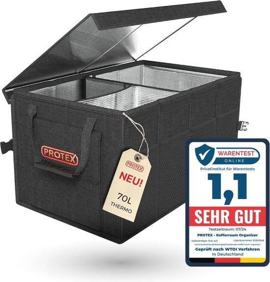 Organizzatore di bagagliaio 70 litri - Cassa di bagagliaio pieghevole con coperchio - XXL Box di bagagliaio acqua-tetra con isolamento termico e freddo