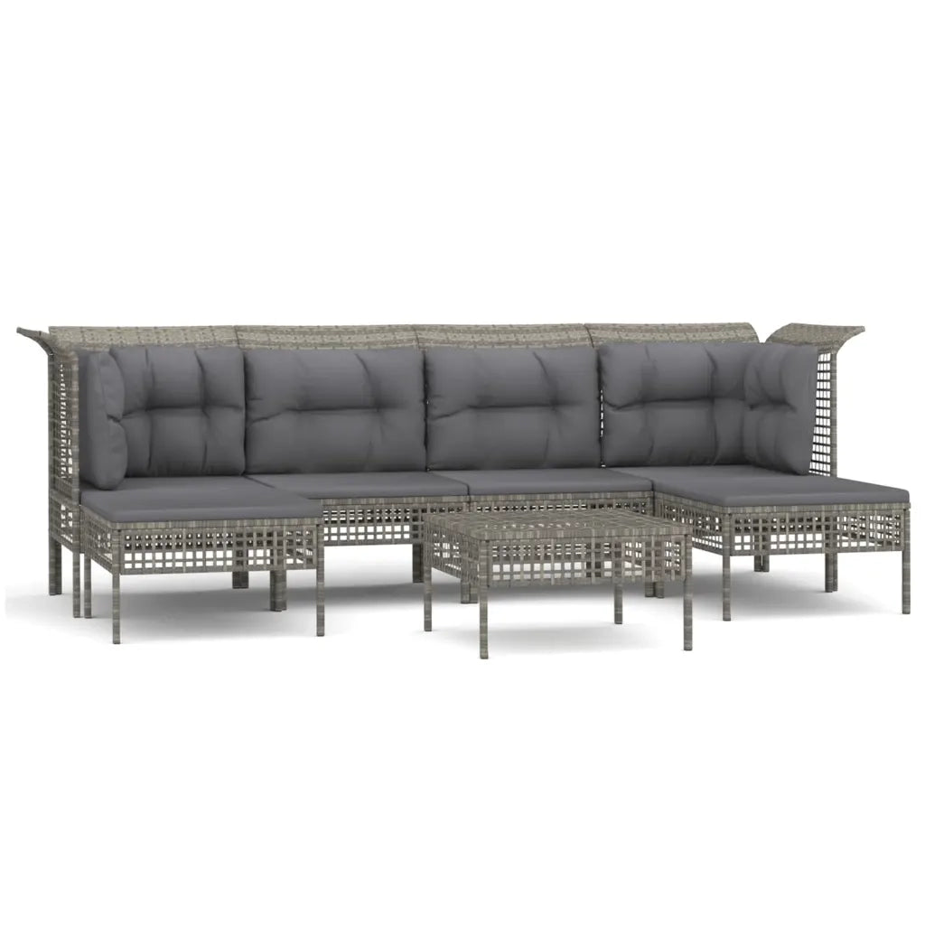 Set Divani da Giardino 7 pz con Cuscini in Polyrattan Grigio 3187553
