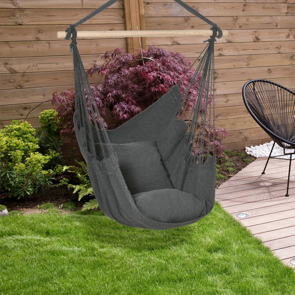 Poltrona sospesa da giardino con cuscini ¨C zephmum ¨C tessuto grigio scuro 100x80x120 cm
