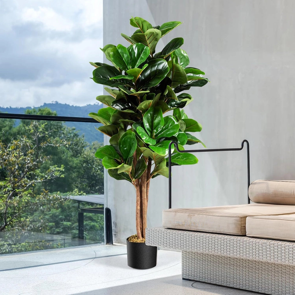 Ficus Lyrata Artificiale da 1,2 Metri, Pianta Finta con Foglie Realistiche in PEVA, Pianta Artificiale da Interno ed Esterno con Vaso in PP, Ideale per Casa e Ufficio