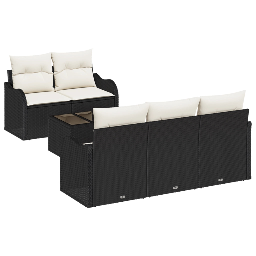 Set Divano da Giardino  6 Pezzi con Cuscini in Polyrattan Nero