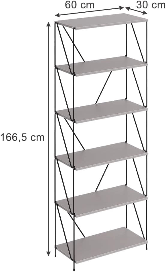Scaffale Ravix, Grigio/nero, 60 x 166.5 cm