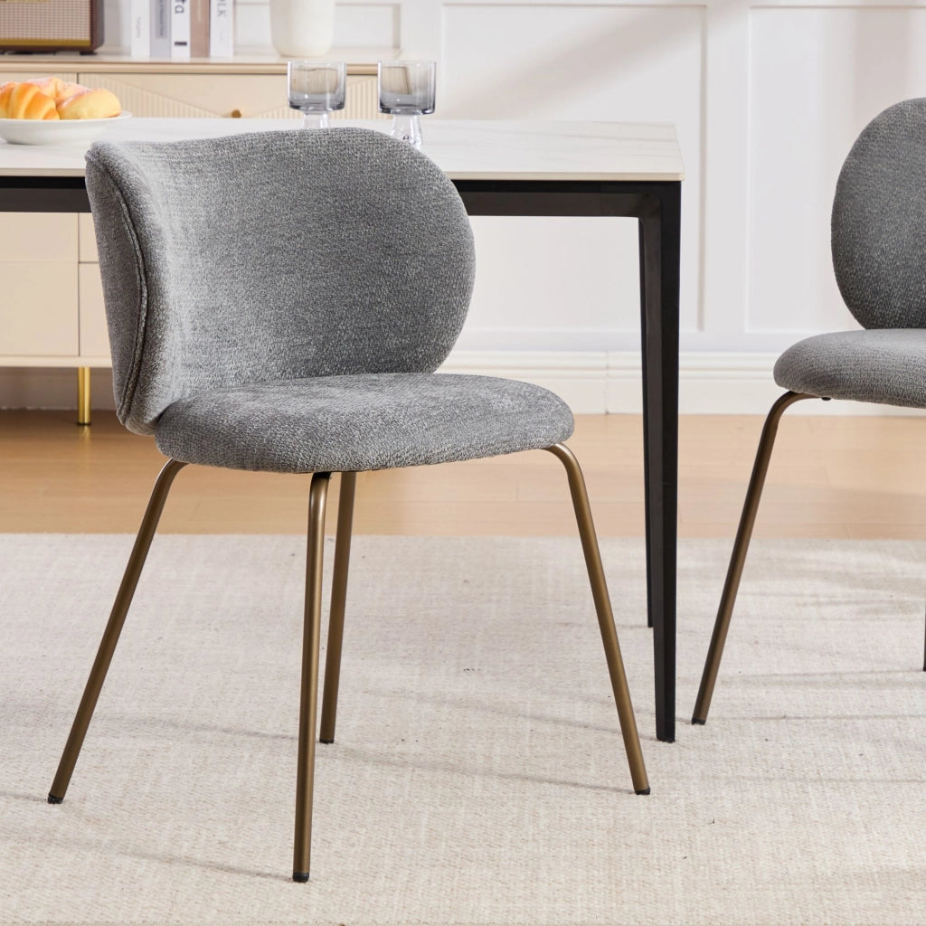Sedia da pranzo in velluto chenille - Zephmum- Schienale curvo gambe in metallo bronzo