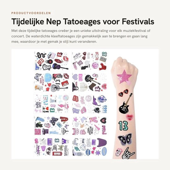 Tatuaggi temporanei - 10 pezzi - impermeabili - tatuaggi falsi - per adulti - festival musicale - disegni colorati - tatuaggi falso