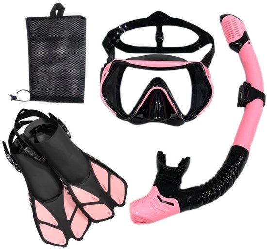 Attrezzatura da snorkeling per adulti - maschera, pinne, set di snorkeling - maschera da immersione panoramica - pinne da camminata - snorkel secco - set a tre pezzi per immersioni sportive all'aperto - set da immersione da nuoto - misura S/M (38-41)