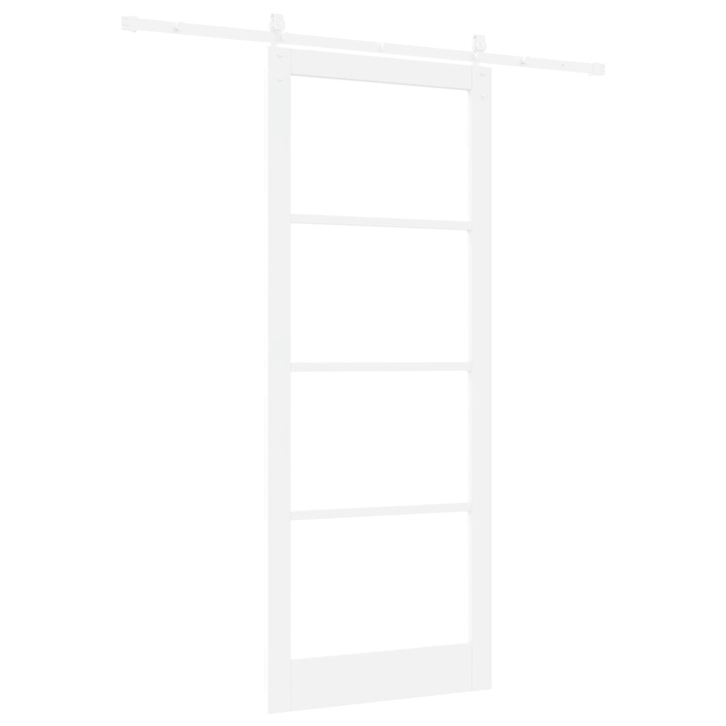 Porta Scorrevole  con Set di Ferramenta Bianca 93x232 cm Legno Massello Pino