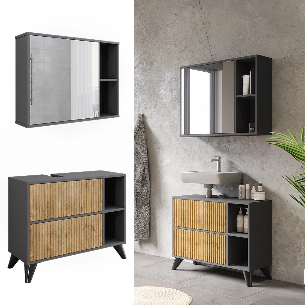 Vicco Set di mobili da bagno Antracite/quercia di montagna Set 1